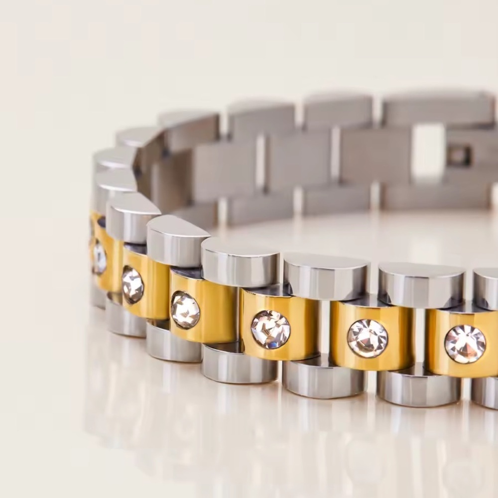 Elegant Two Tone Crystal Bracelet – Minimalist Stainless Steel - Picture 7 of 7